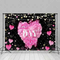 Aperturee - Aperturee Black Pink Heart Light Galentines Day Party Backdrop