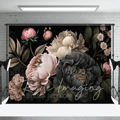 Aperturee - Aperturee Black Pink Spring Florals Leaves Photography Backdrop