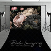 Aperturee - Aperturee Black Pink Spring Florals Leaves Sweep Photo Backdrop