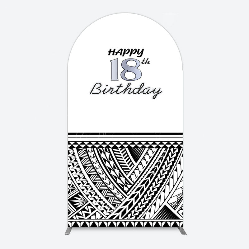 Aperturee - Aperturee Black Polynesian Patterns 18th Birthday Arch Backdrop