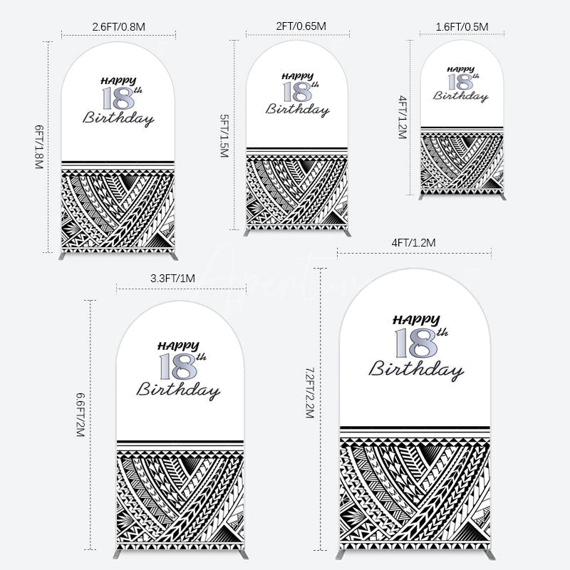Aperturee - Aperturee Black Polynesian Patterns 18th Birthday Arch Backdrop