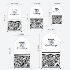 Aperturee - Aperturee Black Polynesian Patterns 18th Birthday Arch Backdrop