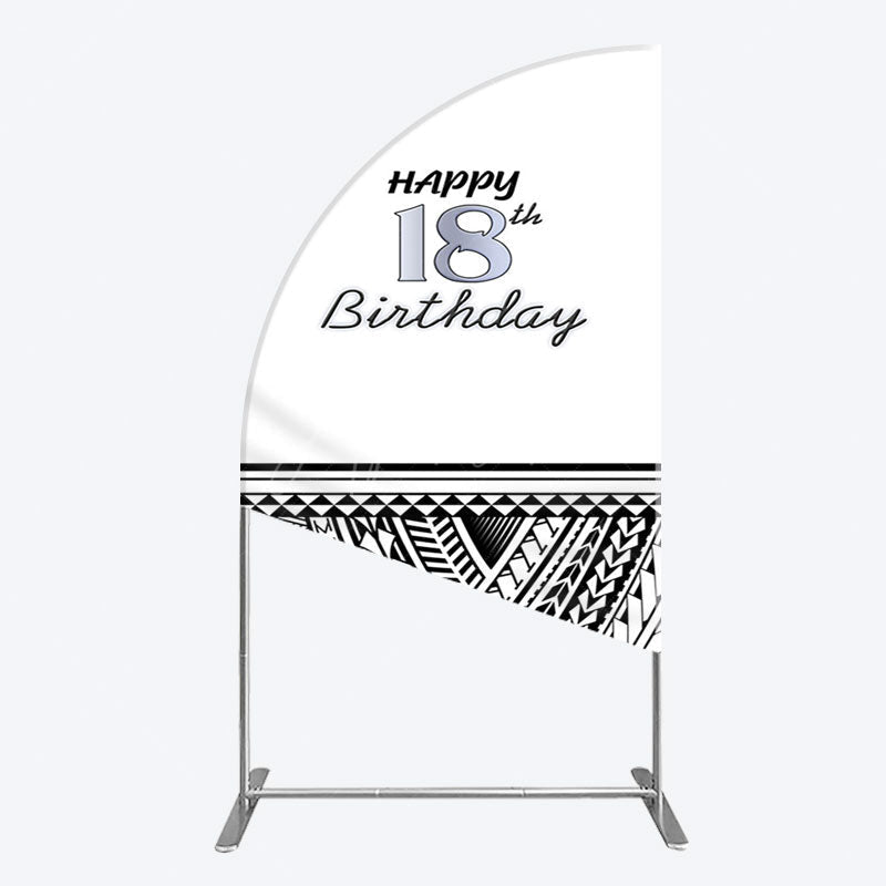 Aperturee - Aperturee Black Polynesian Patterns 18th Birthday Half Moon Arch Backdrop