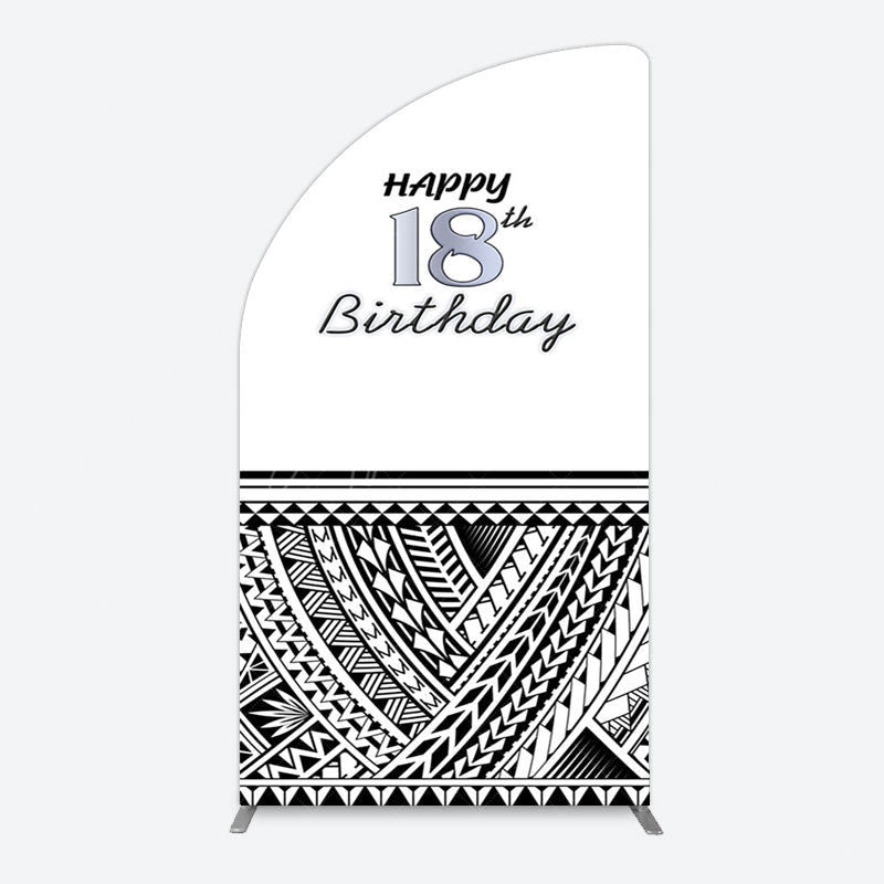 Aperturee - Aperturee Black Polynesian Patterns 18th Birthday Half Moon Arch Backdrop