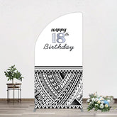 Aperturee - Aperturee Black Polynesian Patterns 18th Birthday Half Moon Arch Backdrop