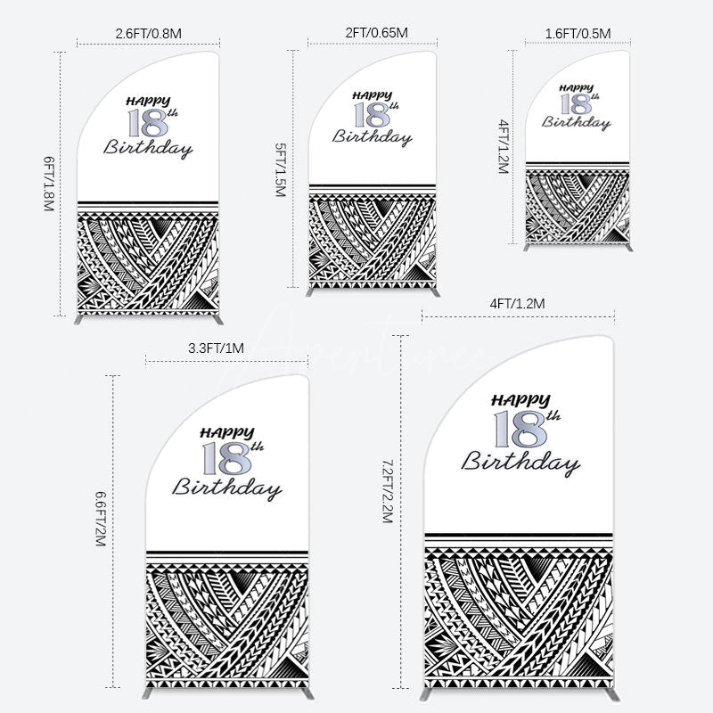 Aperturee - Aperturee Black Polynesian Patterns 18th Birthday Half Moon Arch Backdrop
