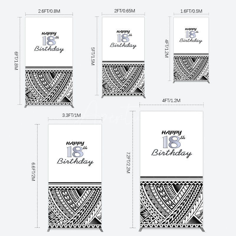 Aperturee - Aperturee Black Polynesian Patterns 18th Birthday Rectangle Backdrop