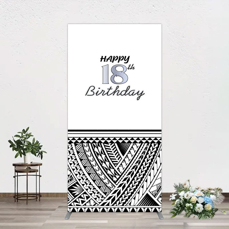 Aperturee - Aperturee Black Polynesian Patterns 18th Birthday Rectangle Backdrop