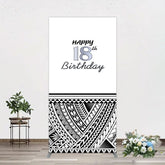 Aperturee - Aperturee Black Polynesian Patterns 18th Birthday Rectangle Backdrop