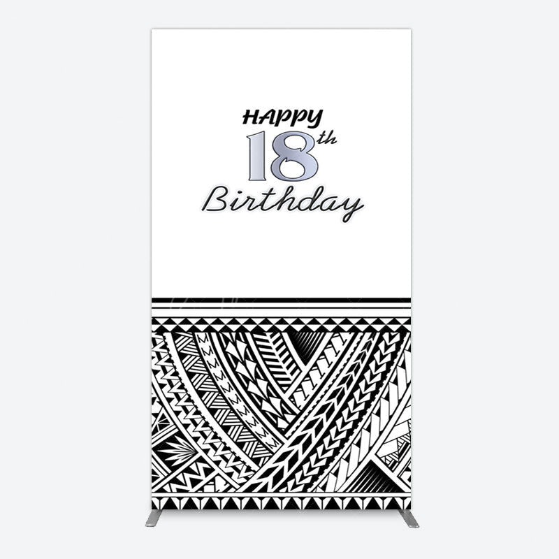 Aperturee - Aperturee Black Polynesian Patterns 18th Birthday Rectangle Backdrop