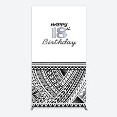 Aperturee - Aperturee Black Polynesian Patterns 18th Birthday Rectangle Backdrop