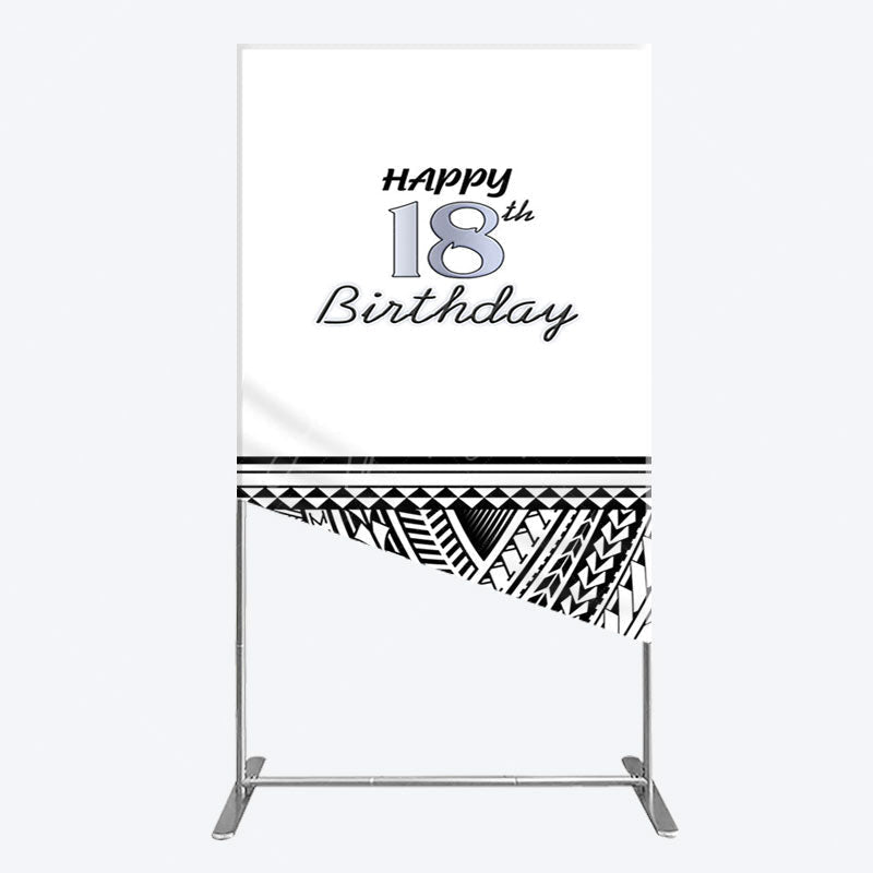 Aperturee - Aperturee Black Polynesian Patterns 18th Birthday Rectangle Backdrop