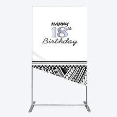 Aperturee - Aperturee Black Polynesian Patterns 18th Birthday Rectangle Backdrop
