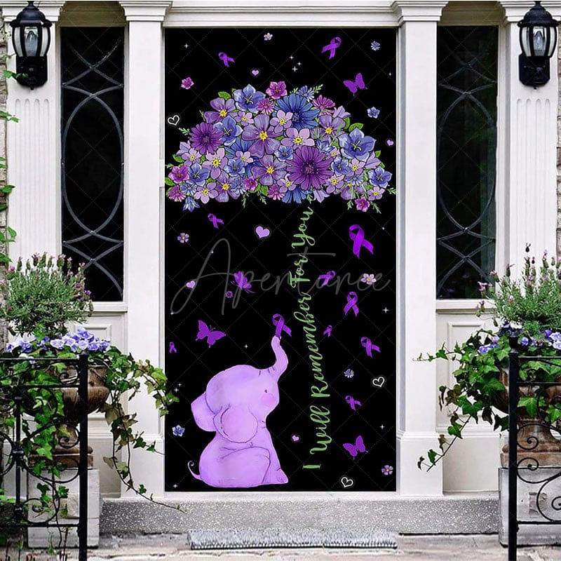 Aperturee - Aperturee Black Purple Floral Butterfly Elephant AD Door Cover