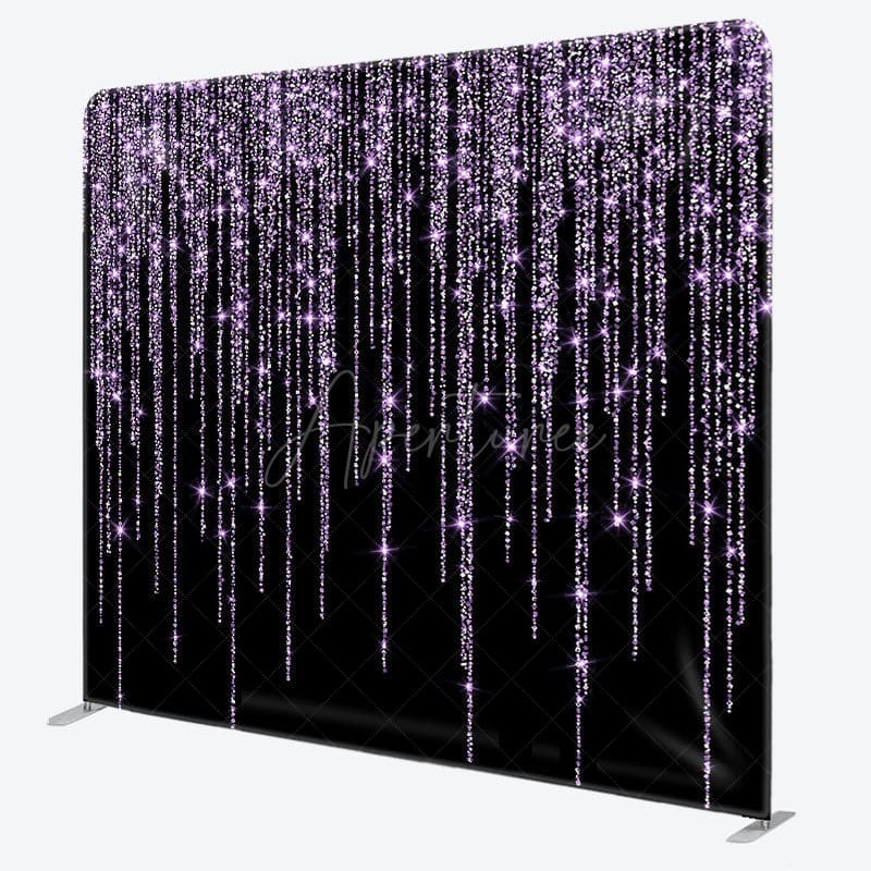 Aperturee - Aperturee Black Purple Sparkle Party Square Tension Backdrop