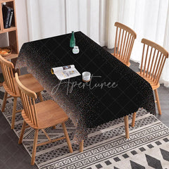 Aperturee - Aperturee Black Rectangle Tablecloth with Scattered White and Gold Confetti Dots Scalloped Edge Party Decor