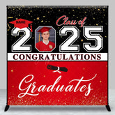 Aperturee - Aperturee Black Red Custom Name Photo Congrats Grad Backdrop