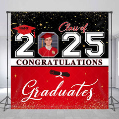 Aperturee - Aperturee Black Red Custom Name Photo Congrats Grad Backdrop