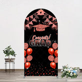 Aperturee - Aperturee Black Red Glitter Balloon Congrats Grad Arch Backdrop