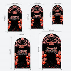Aperturee - Aperturee Black Red Glitter Balloon Congrats Grad Arch Backdrop