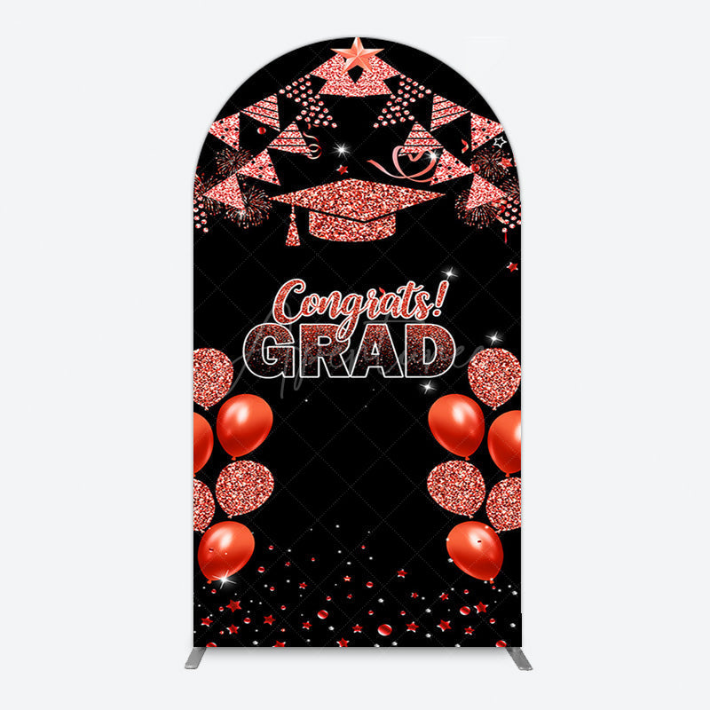 Aperturee - Aperturee Black Red Glitter Balloon Congrats Grad Arch Backdrop