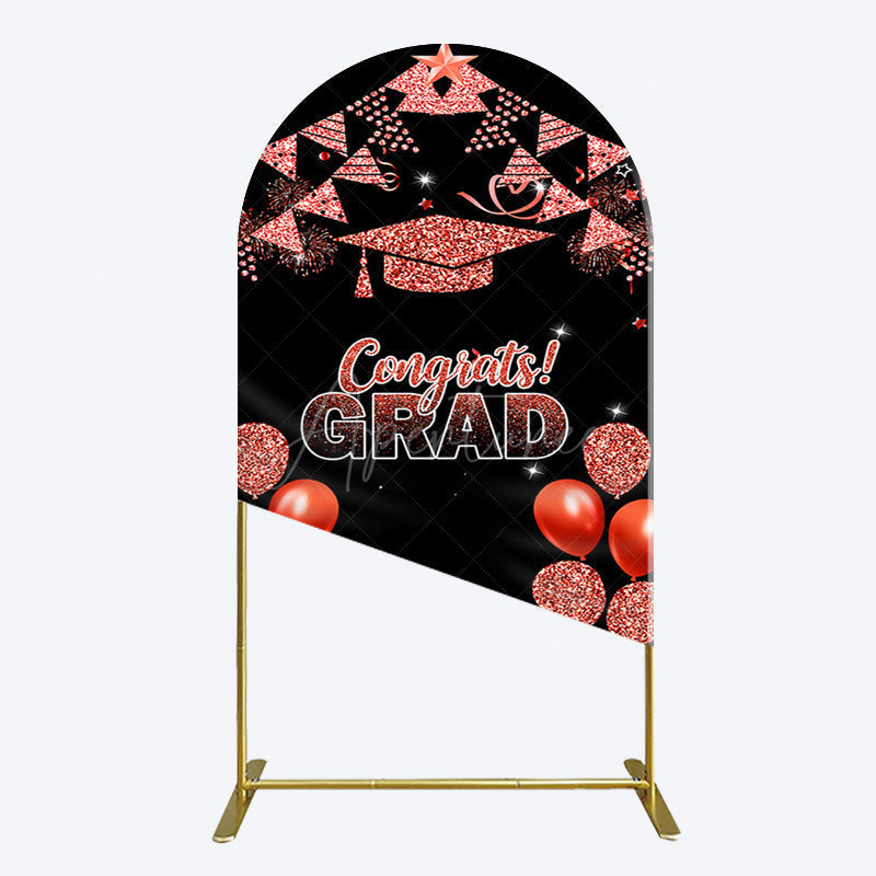 Aperturee - Aperturee Black Red Glitter Balloon Congrats Grad Arch Backdrop