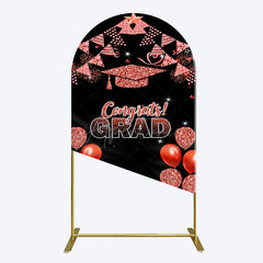 Aperturee - Aperturee Black Red Glitter Balloon Congrats Grad Arch Backdrop