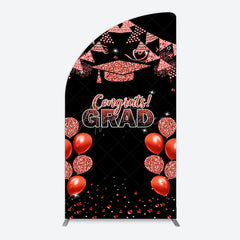 Aperturee - Aperturee Black Red Glitter Balloon Congrats Grad Half Moon Arch Backdrop