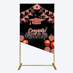 Aperturee - Aperturee Black Red Glitter Balloon Congrats Grad Rectangle Backdrop