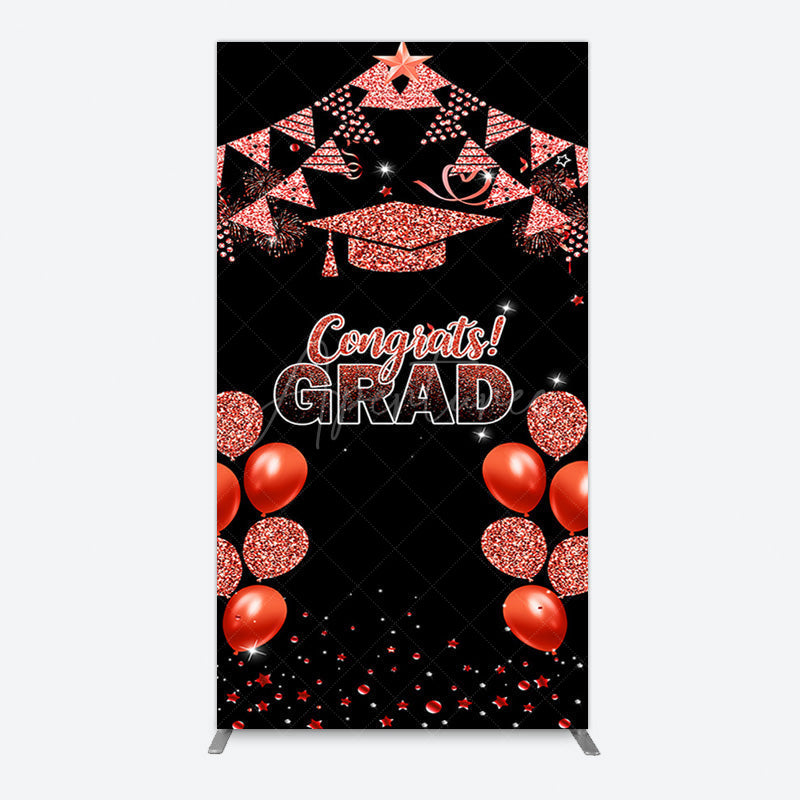 Aperturee - Aperturee Black Red Glitter Balloon Congrats Grad Rectangle Backdrop