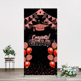 Aperturee - Aperturee Black Red Glitter Balloon Congrats Grad Rectangle Backdrop