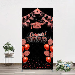 Aperturee - Aperturee Black Red Glitter Balloon Congrats Grad Rectangle Backdrop