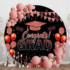 Aperturee - Aperturee Black Red Glitter Balloon Round Congrats Grad Backdrop