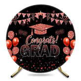 Aperturee - Aperturee Black Red Glitter Balloon Round Congrats Grad Backdrop