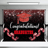 Aperturee - Aperturee Black Red Glitter Ribbons Congrats Grad Backdrop