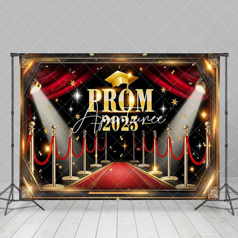 Aperturee - Aperturee Black Red Luxury Carpet Prom 2025 Graduation Backdrop