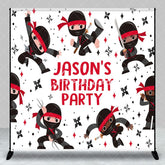 Aperturee - Aperturee Black Red Ninja Darts Custom Name Birthday Backdrop