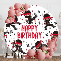 Aperturee - Aperturee Black Red Ninja Darts Games Round Birthday Backdrop