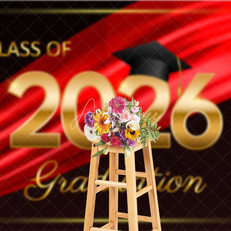 Aperturee - Aperturee Black Red Ribbon Celebrate Grad Ceremony Backdrop