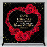 Aperturee - Aperturee Black Red Rose Heart Custom Name Wedding Backdrop
