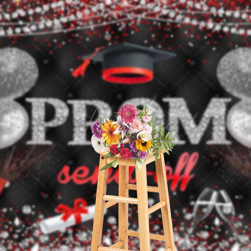 Aperturee - Aperturee Black Red Silver Glitter Balloon Prom Send Off Backdrop