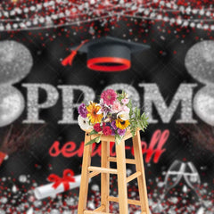 Aperturee - Aperturee Black Red Silver Glitter Balloon Prom Send Off Backdrop