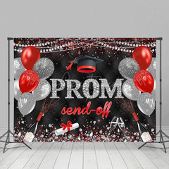 Aperturee - Aperturee Black Red Silver Glitter Balloon Prom Send Off Backdrop