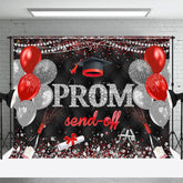 Aperturee - Aperturee Black Red Silver Glitter Balloon Prom Send Off Backdrop
