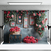 Aperturee - Aperturee Black Retro Wall Rose Leaves Valentines Day Backdrop