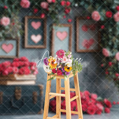 Aperturee - Aperturee Black Retro Wall Rose Leaves Valentines Day Backdrop