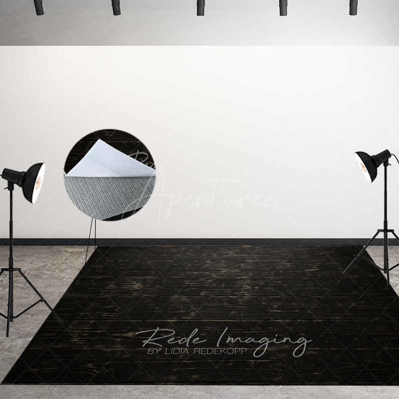 Aperturee - Aperturee Black Retro Wood Fabric Floor Backdrop For Photo