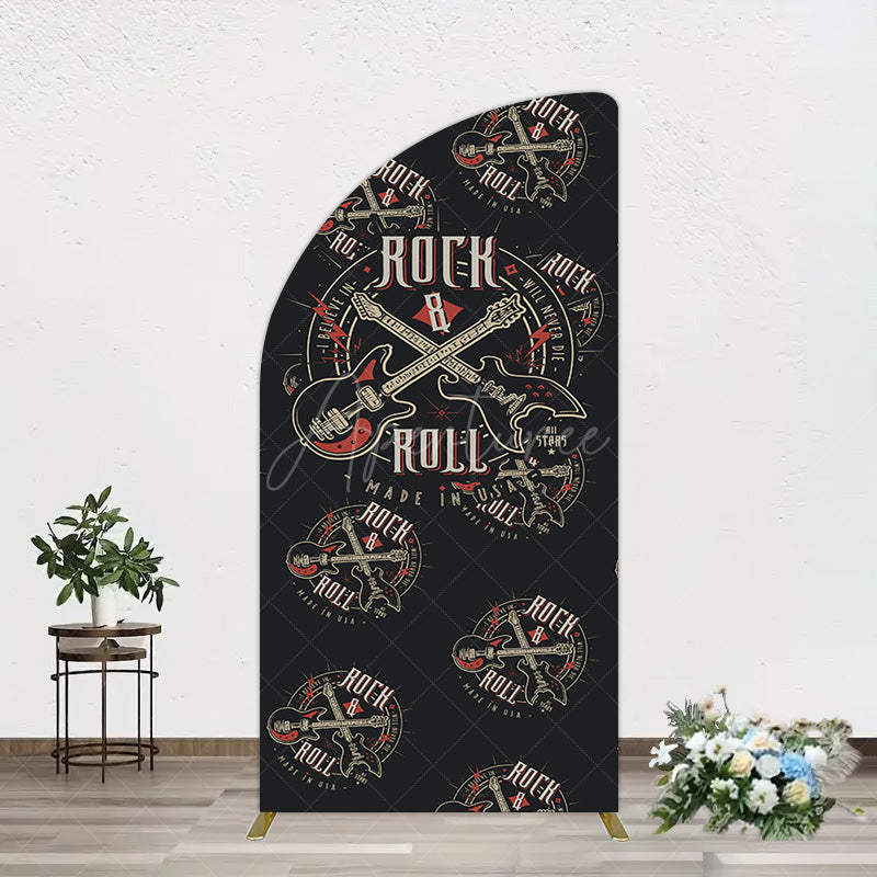 Aperturee - Aperturee Black Rock Roll Logo Birthday Party Half Moon Arch Backdrop