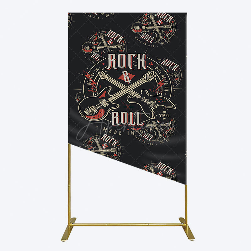 Aperturee - Aperturee Black Rock Roll Logo Birthday Party Rectangle Backdrop