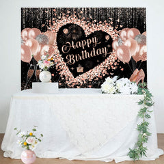 Aperturee - Aperturee Black Rose Gold Balloons Happy Birthday Backdrop